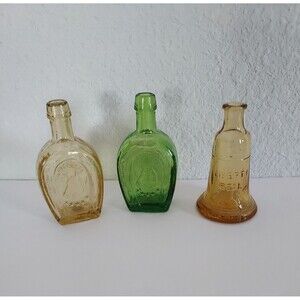 Wheaton Miniature Bottles (3) Yellow & Green Horseshoe - Liberty Bell -  - 3"